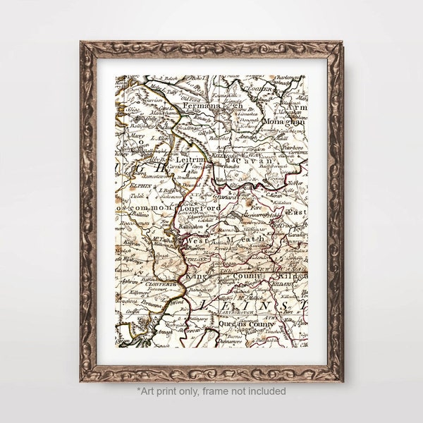 County LONGFORD Irish Map Chart ART PRINT Ireland Vintage Antique Poster Wall Picture Home Decor A4 A3 A2 8x10 12x16 16x20 inch