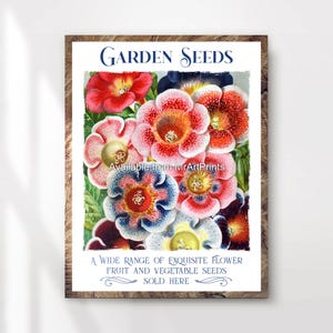 Tuinieren bloemzaden vintage reclame kunst print poster muur foto antieke stijl geïllustreerd bloemen decor klein groot gedrukt op elk formaat
