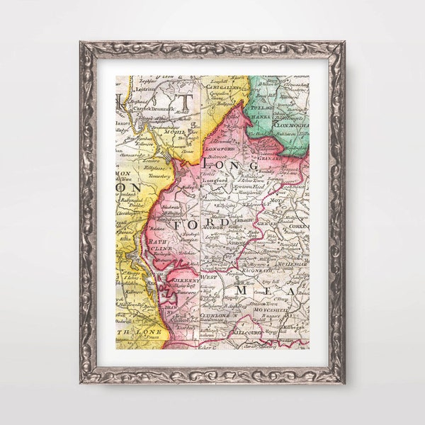 LONGFORD Map ART PRINT Ireland Vintage Antique Irish County Wall Picture Poster Home Decor A4 A3 A2 (10 Sizes)