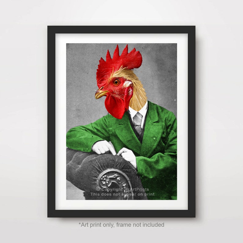 ROOSTER Quirky Portrait ART PRINT Poster Wall Picture Farm image 0