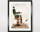 Victorian BARBER Chair ART PRINT Poster Mens Barbershop Wall Picture Hair Haircut Illustration Business Vintage Antique Old Decor A4 A3 A2