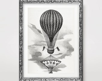 Vintage Hot Air Balloon Poster, Antique French Wall Art, Victorian Art ...