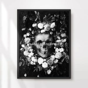 Gothic Macabre Skull with Flowers Art Print Poster Wall Picture Occult Dark Aesthetic Home Decor A4 A3 A2 A1 small large PRINTED ANY SIZE