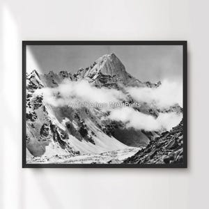 Mountains Black and White Art Print Poster Wall Picture Stylish Monochrome Snow Ice Landscape Design Grey Decor A4 A3 A2 A1 PRINTED ANY SIZE