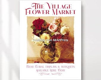 Burgundy Floral Bouquet Art Print – Flower Market Poster