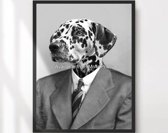 Funny Dalmatian Dog Portrait Art Print, Humorous Home Decor