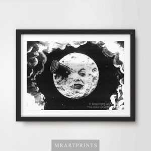 La Lune MOON Rocket Eye Face Black and White ART PRINT Celestial Outer Space Lunar Poster Wall Picture Home Decor A4 A3 A2 (10 Sizes)