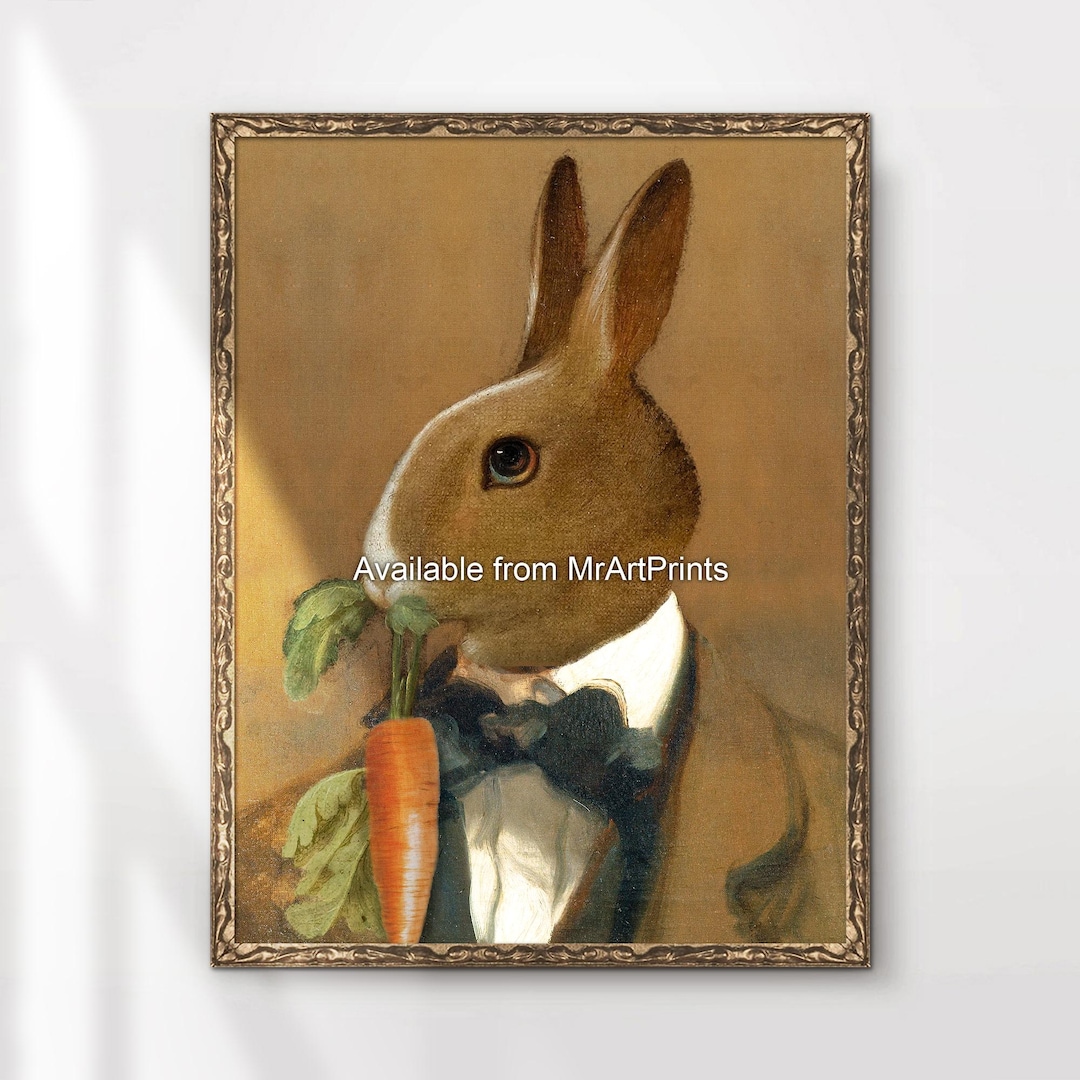 Dapper Rabbit Art Print: Quirky Animal Portrait Poster - Etsy