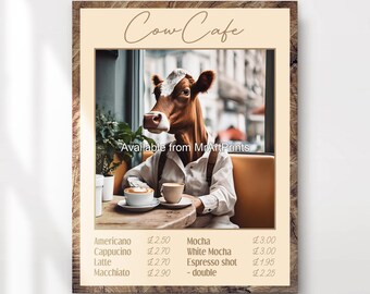 Cow Café Art Print | Quirky Coffee Animal Poster