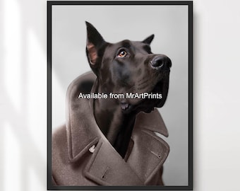 Dane Portrait Art Print: Dog in Coat, Whimsical Dog Lover Gift