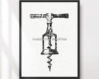 Corkscrew Art Print, Pub Kitchen Bar Decor