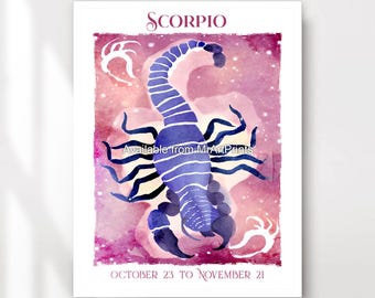 Lámina artística del signo zodiacal Escorpio: Decoración de pared con signos místicos del zodíaco.