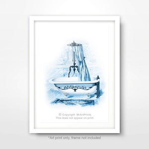 Vintage Bath Illustration Blue BATHROOM ART PRINT Poster Wall - Etsy