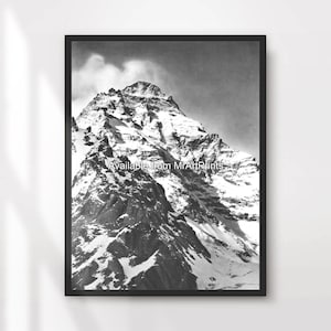 Mountains Black and White Art Print Poster Wall Picture Stylish Monochrome Snow Ice Landscape Design Grey Decor A4 A3 A2 A1 PRINTED ANY SIZE