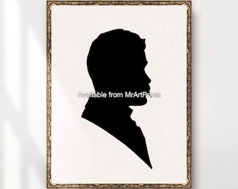 Victorian Man Silhouette Portrait Art Print, Vintage Wall Decor