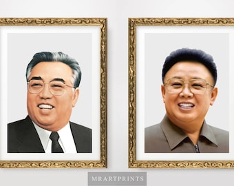 金正日と金日成の肖像画 アートプリント ポスター (フレームなし