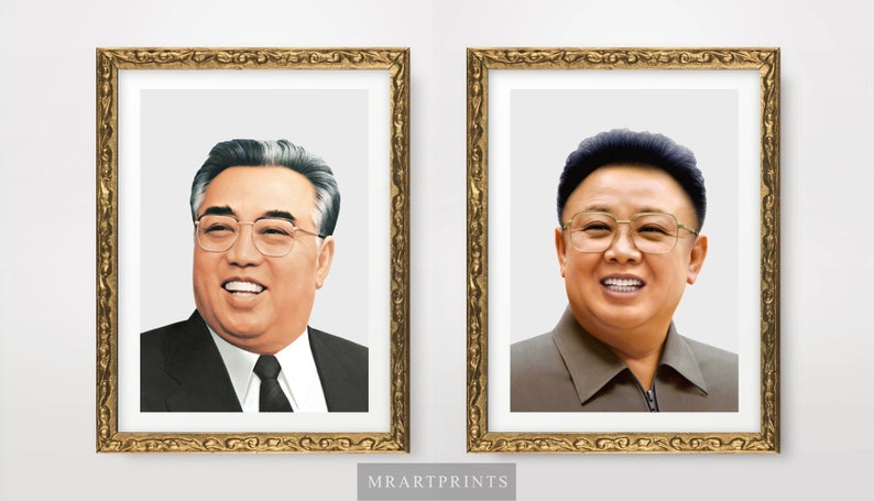 Kim Jong il and Kim il Sung Portraits Art Prints Posters Unframed North Korea Korean A4 A3 A2 10 Sizes image 1