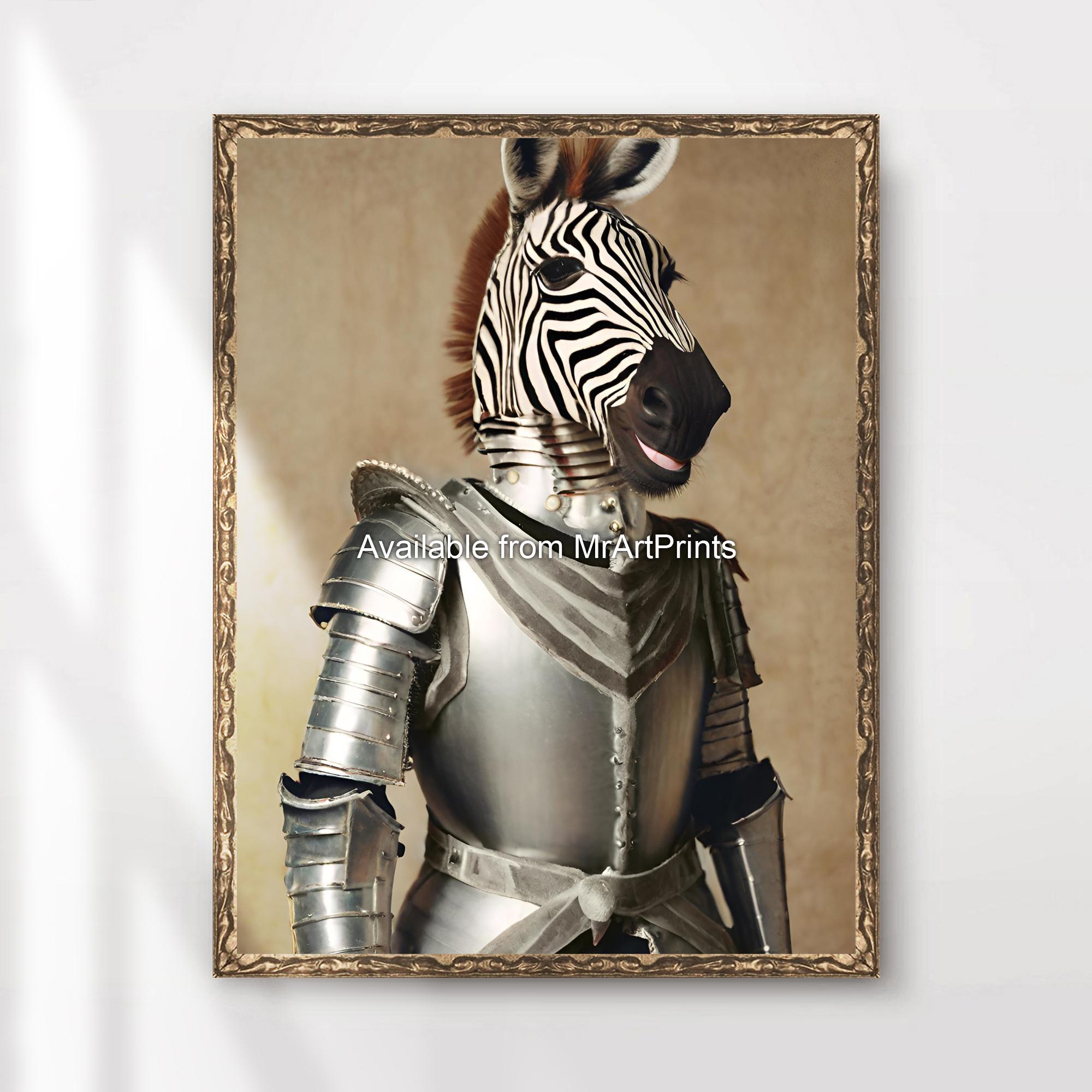 Zebra Kight Medieval Knight Zebra Art Print: Quirky Animal Portrait - Etsy