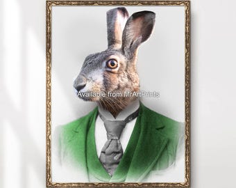 Hare Portrait Art Print | Funny Animal in Clothes Poster