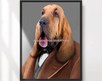 Bloodhound Dog Portrait Art Print - Funny Animal Wall Decor