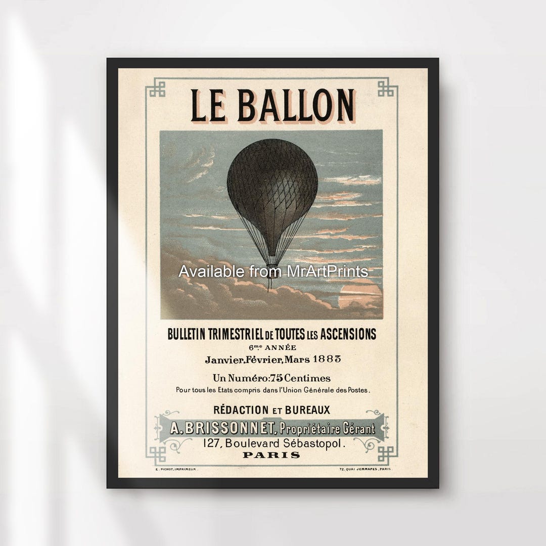 Vintage Hot Air Balloon Art Print, Sepia Illustration - Etsy