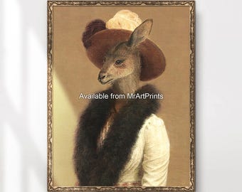 Viktorianischer Känguru Portrait Kunstdruck, schrullige Tier Wanddekoration