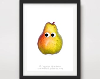 Cute Kitchen Fruit Pear ART PRINT Poster Dining Room Wall Picture Bright Colourful Colorful Home Decor A4 A3 A2 (10 Sizes)