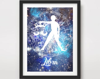 Plakat artystyczny ze znakiem zodiaku Wagi, astrologia znaku zodiaku