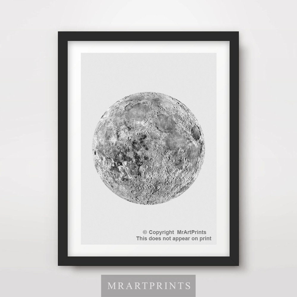 Full MOON Black and White ART PRINT Celestial Outer Space | Etsy