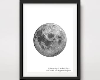 MOON Black and White ART PRINT Celestial Outer Space Lunar Poster Wall Picture Home Decor A4 A3 A2 (10 Sizes)