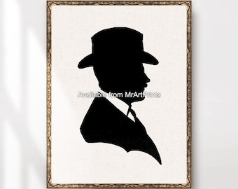 Victorian Man Silhouette Art Print, Antique Portrait