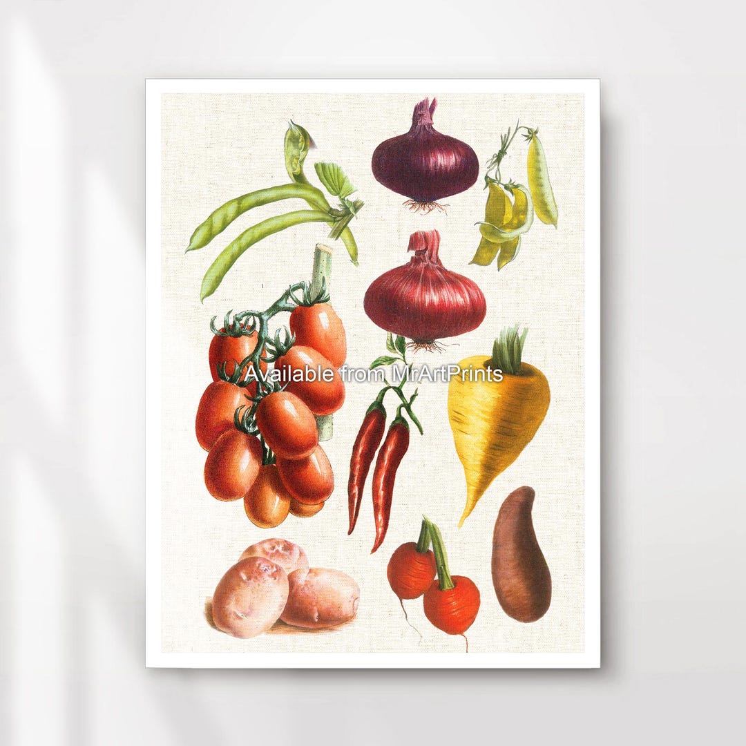rustic vegetable kitchen prints | 3-piece wall art |... Vegetable Art Print, Rustic Kitchen Wall Decor - Etsy