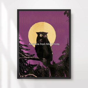 Gothic Owl Full Moon Painting Purple Art Print Poster Wall Picture Spooky Dark Aesthetic Home Decor A4 A3 A2 A1 small large PRINTED ANY SIZE