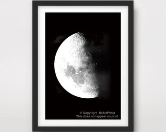 MOON Black and White ART PRINT Celestial Outer Space Lunar Poster Wall Picture Home Decor A4 A3 A2 (10 Sizes)