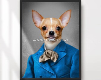 Chihuahua Dog Portrait Art Print: Funny Pet in Human Clothes