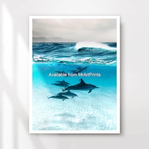 Unterwasser Delfine Kunst Wandbild Poster Druck Ozean Oceanic Marine Unterwasserwelt Dekor A4 A3 A2 A1 Large DRUCK JEDE GRÖSSE