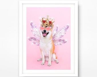 SHIBA INU ART Print Poster Wall Picture Cute Funny Pink Meme Home Decor Pet Owner A4 A3 A2 10 sizes