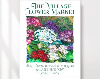 Wildflowers Art Print, Floral Bouquet Painting, Village Flower Market Decor