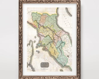 TUSCANY FLORENCE Map Chart Art PRINT 1814 Southern Italy Italia Italian Vintage Antique Picture Decor A4 A3 A2 8x10 12x16 16x20