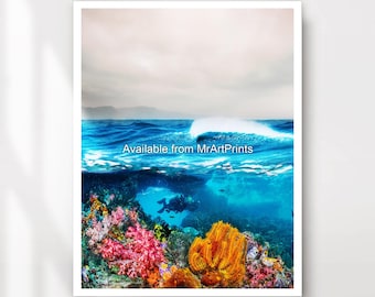 Underwater Coral Reef Art Print, Ocean Wall Decor