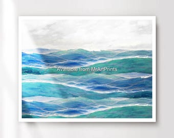 Seascape Waves Painting Art Print: Blue Ocean Wall Decor