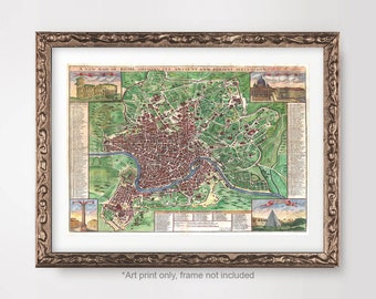 ROME City Map Chart ART PRINT yr 1721 Italy Italia Italian Vintage Antique Poster Wall Picture Decor A4 A3 A2 8x10 12x16 16x20 inch