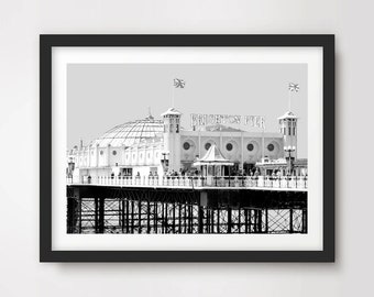 BRIGHTON Pier Black and White ART PRINT Photography Photo Poster Wall Picture Home Decor A4 A3 A2 (10 Sizes)