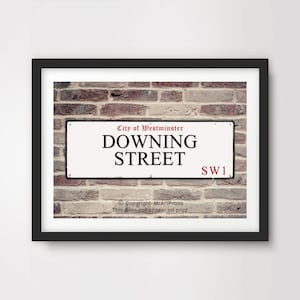 DOWNING STREET Art PRINT Famous Street London Road Sign Poster Wall Picture Home Decor A4 A3 A2 (10 Sizes)