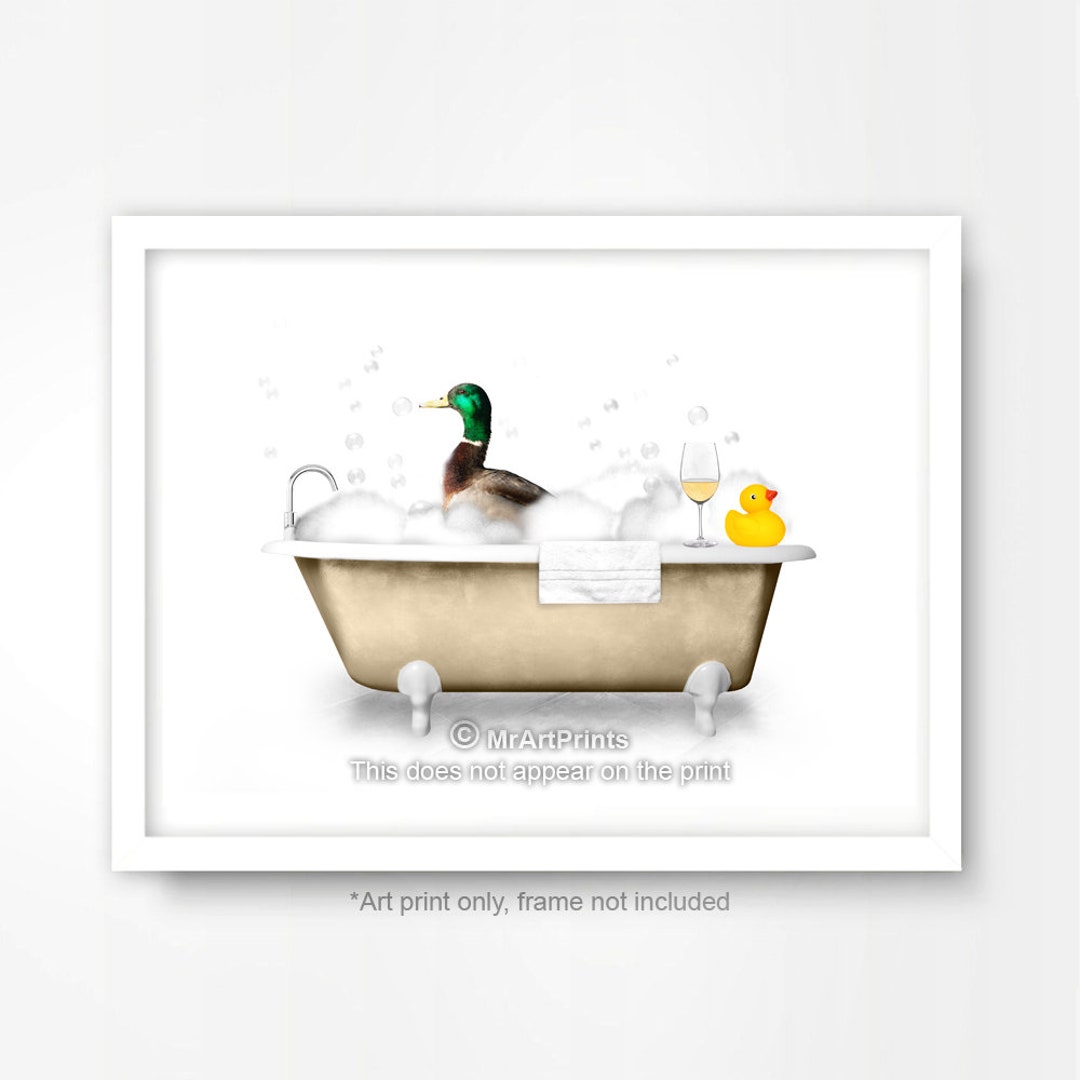 Duck in the Bath BATHROOM ART PRINT Poster Wall Picture Decor Quirky Funny Cute Unusual Animal ...