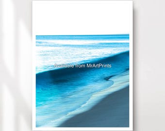 Blue Ocean Wave Art Print, Coastal Seascape Photography