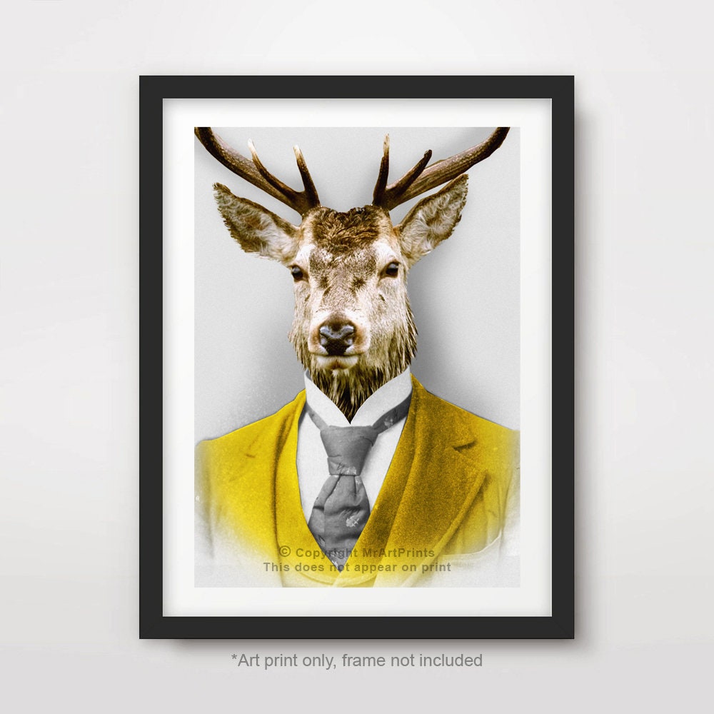 STAG Quirky Portrait ART PRINT Poster Wall Picture Animal Head | Etsy