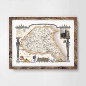 YORKSHIRE EAST RIDING County Map Print British Britain Uk Antique Vintage Historical Wall Picture Poster Home Decor A4 A3 A2 (10 Tailles)