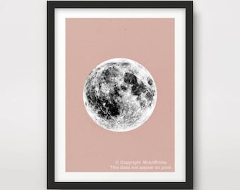 MOON Pink ART PRINT Celestial Outer Space Lunar Poster Wall Picture Home Decor A4 A3 A2 (10 Sizes)