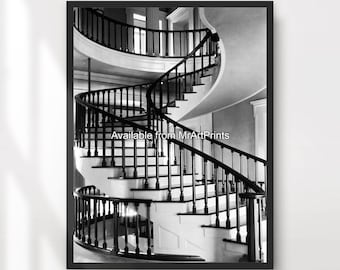 Lámina artística de escalera de caracol en blanco y negro, póster de arquitectura vintage